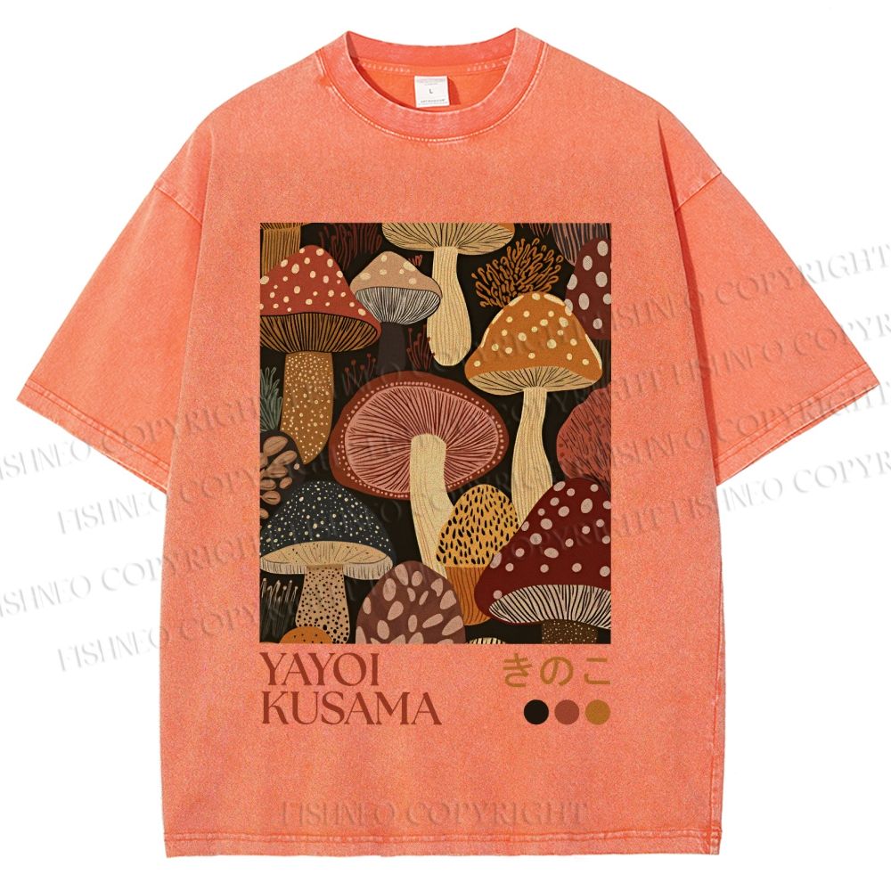 Unisex Yayoi Kusama Mushroom Printed Washed Tee