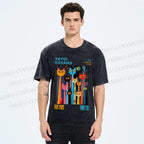 Unisex Yayoi Kusama Multicolor Cats Printed Washed Tee