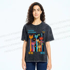 Unisex Yayoi Kusama Multicolor Cats Printed Washed Tee