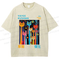 Unisex Yayoi Kusama Multicolor Cats Printed Washed Tee
