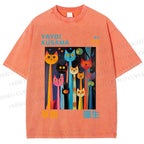Unisex Yayoi Kusama Multicolor Cats Printed Washed Tee