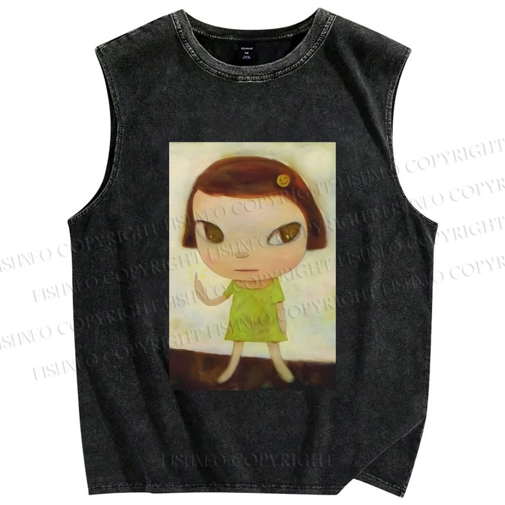 Unisex Yoshitomo Nara Printed Washed Tank Top