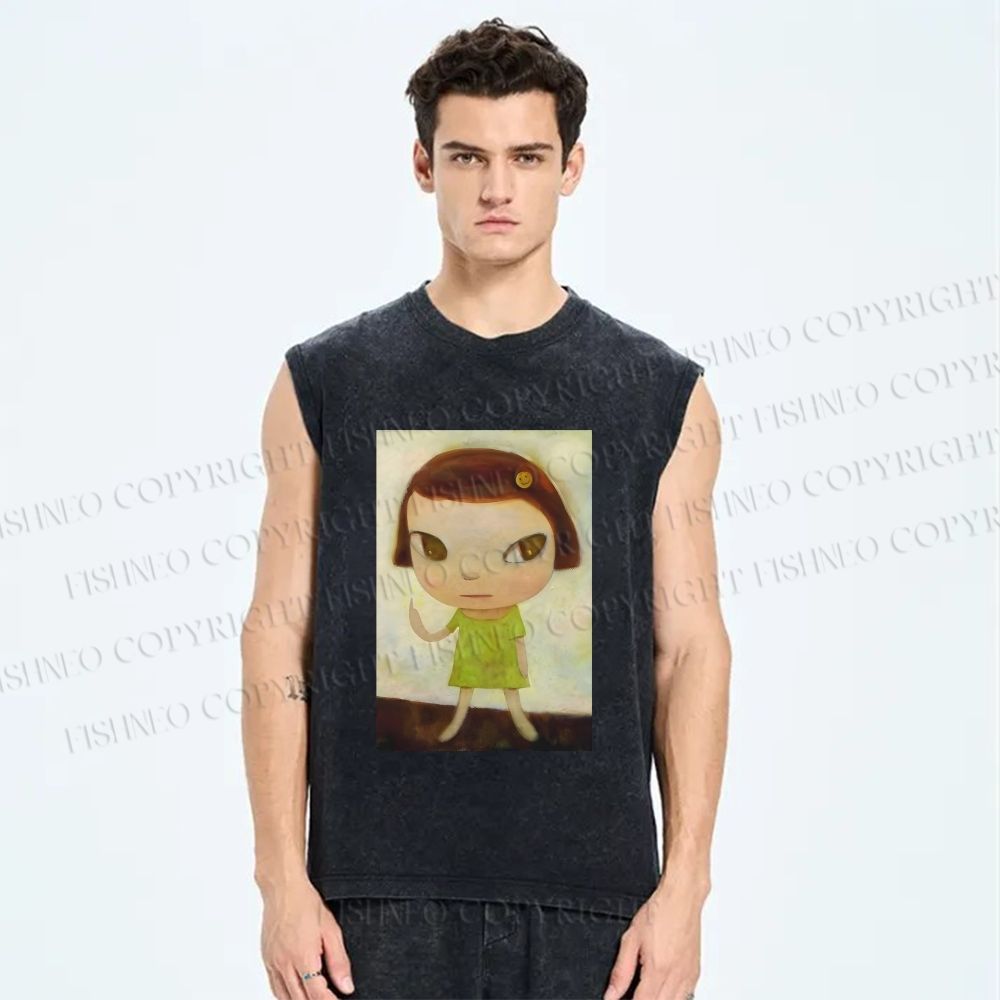 Unisex Yoshitomo Nara Printed Washed Tank Top