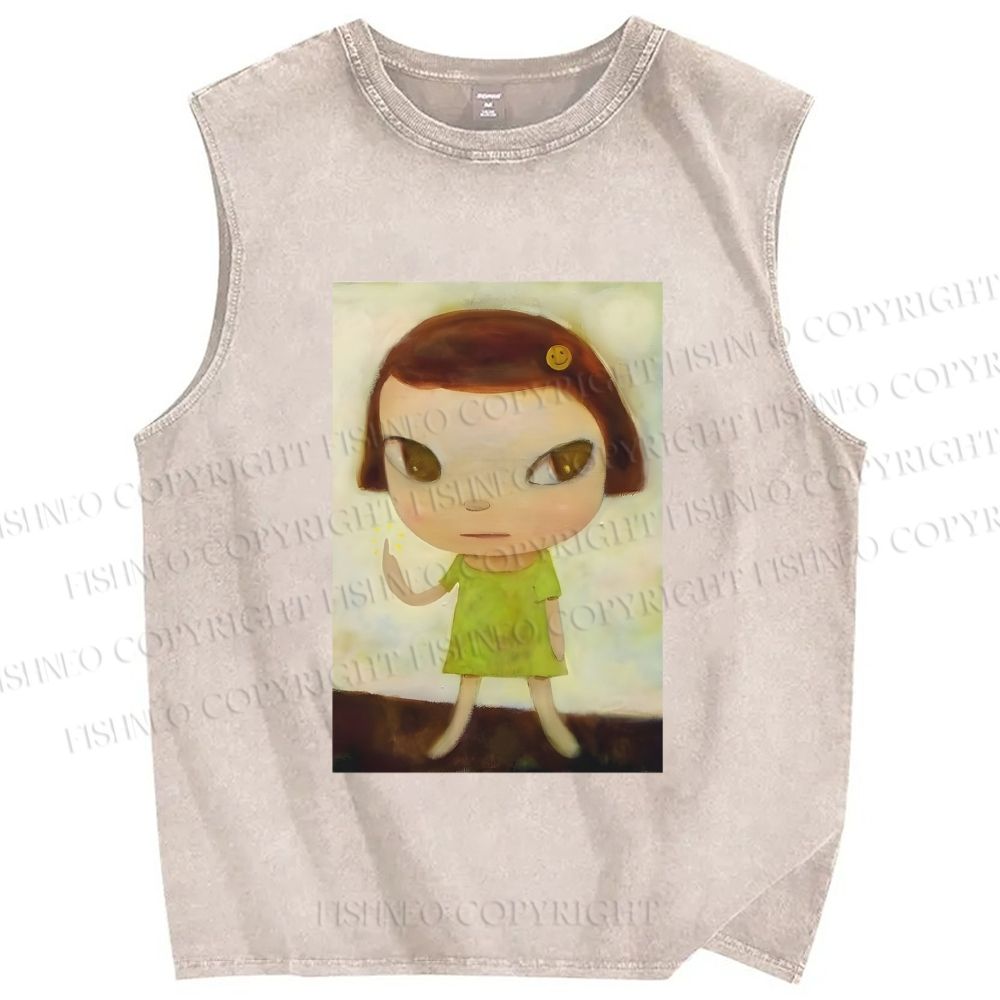 Unisex Yoshitomo Nara Printed Washed Tank Top