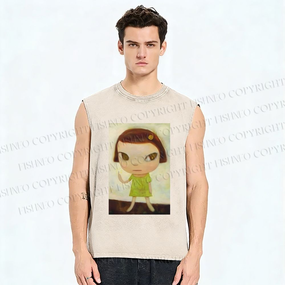 Unisex Yoshitomo Nara Printed Washed Tank Top