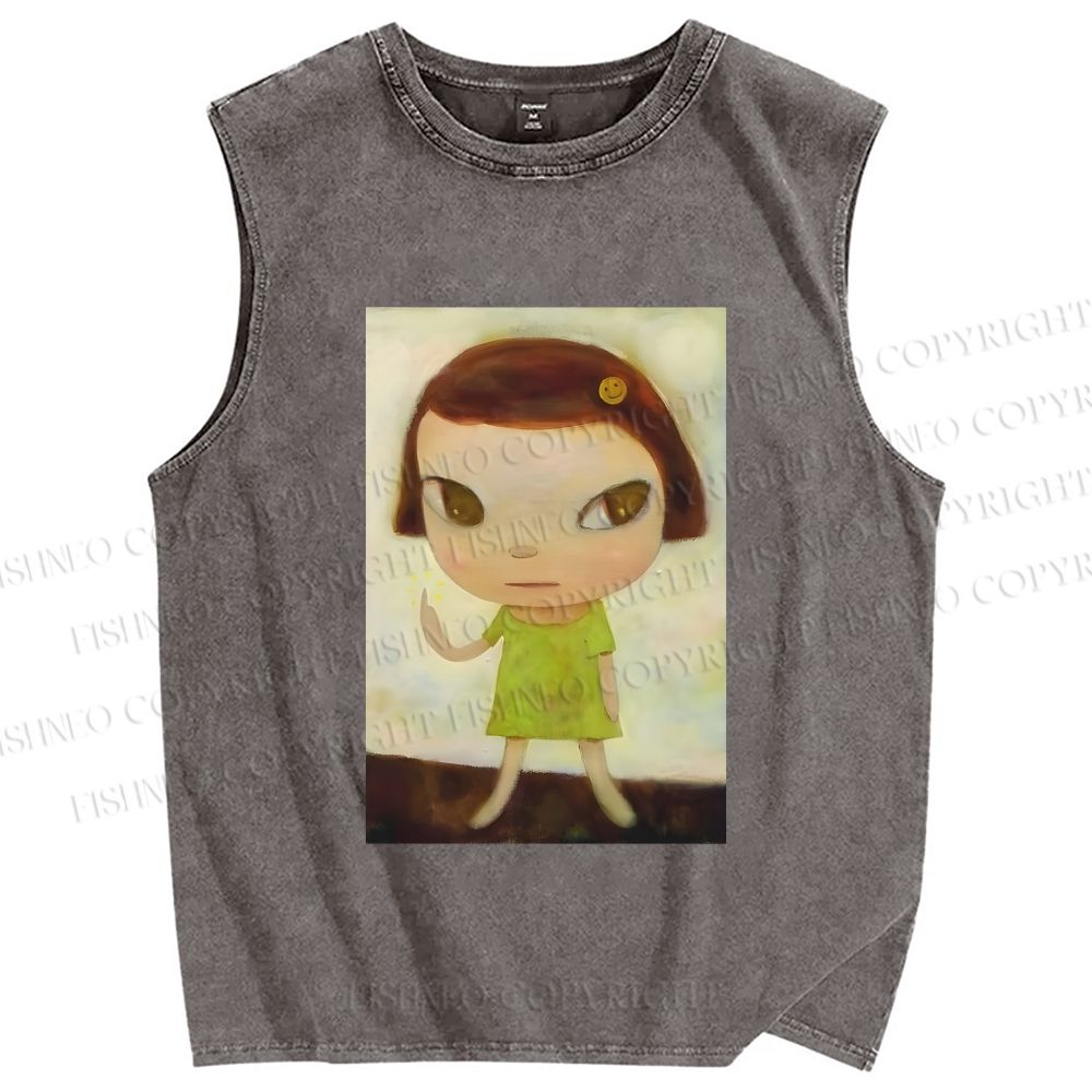 Unisex Yoshitomo Nara Printed Washed Tank Top