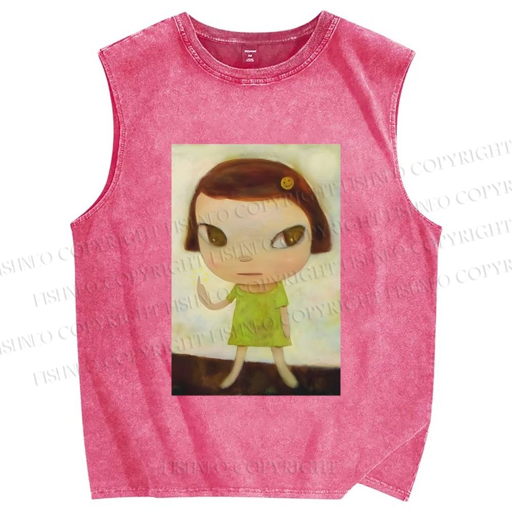 Unisex Yoshitomo Nara Printed Washed Tank Top