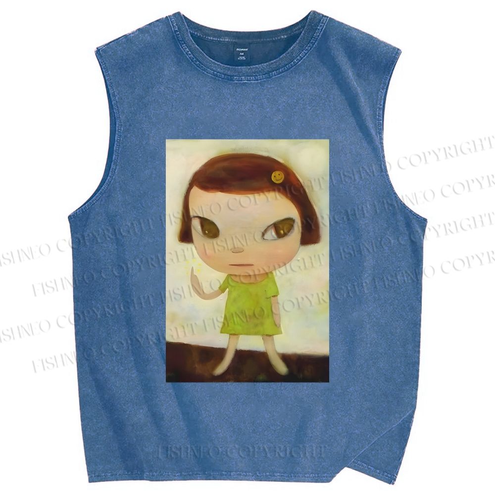 Unisex Yoshitomo Nara Printed Washed Tank Top