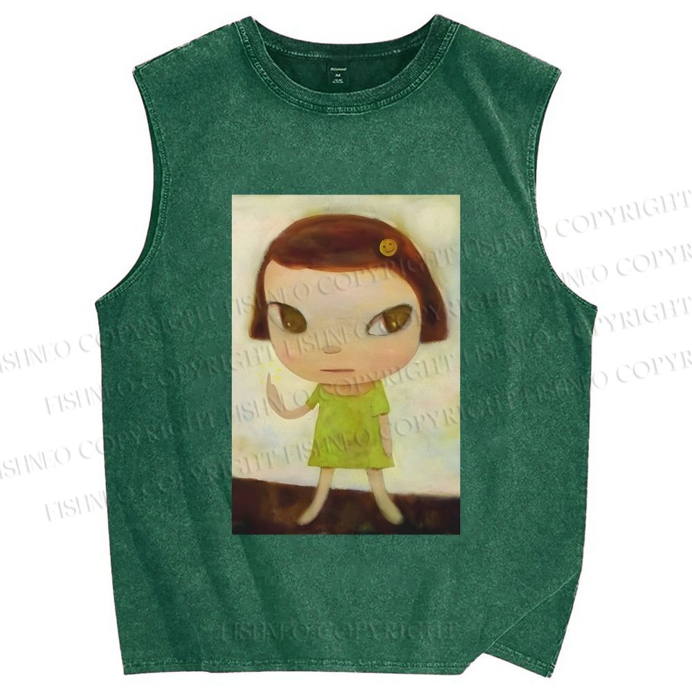 Unisex Yoshitomo Nara Printed Washed Tank Top