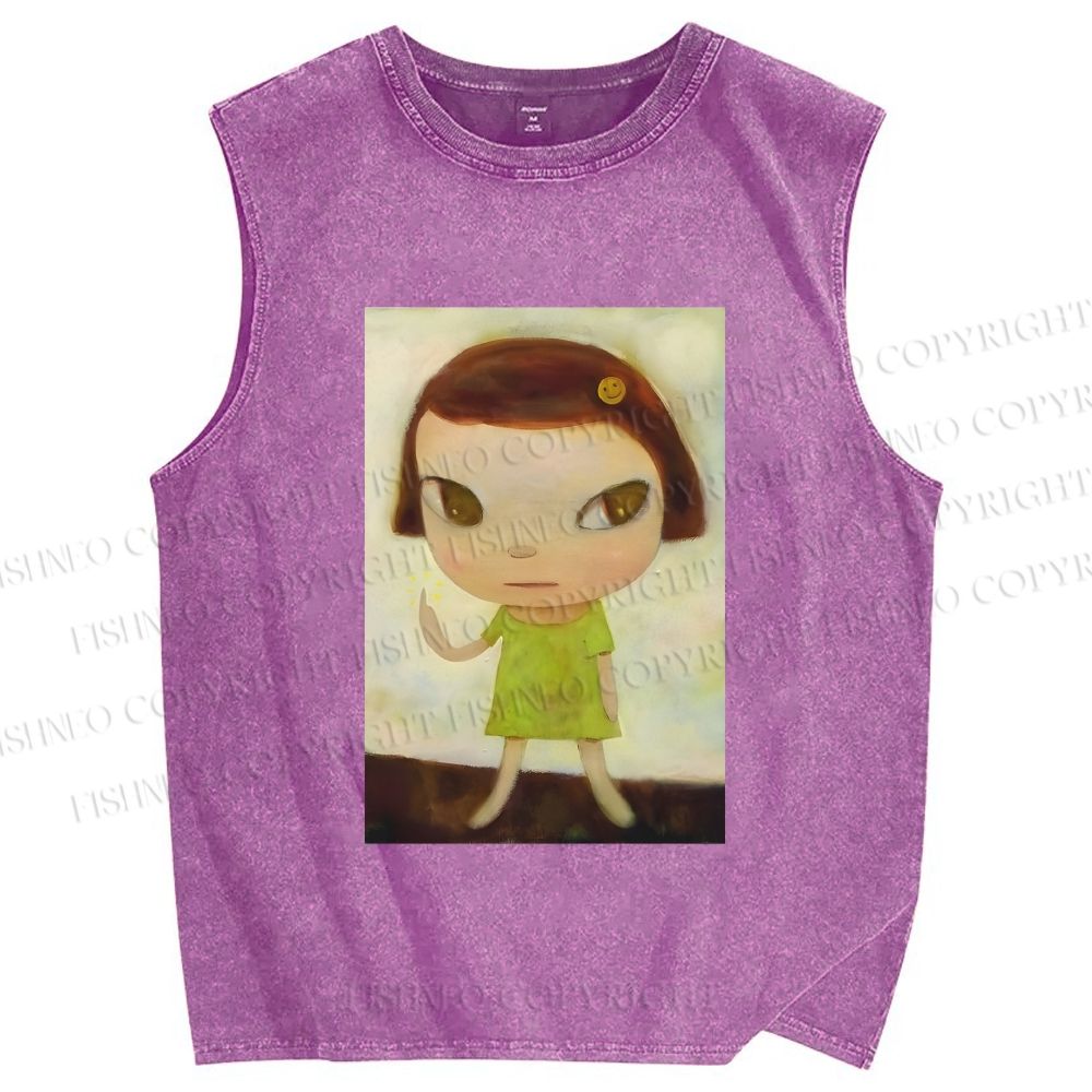Unisex Yoshitomo Nara Printed Washed Tank Top
