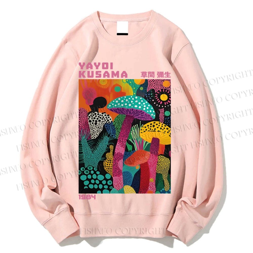 Unisex Yayoi Kusama Multicolor Mushroom Printed Sweatshirt