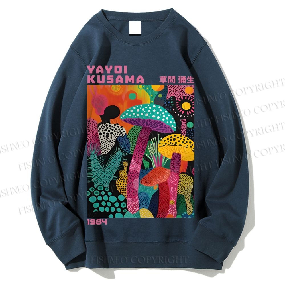 Unisex Yayoi Kusama Multicolor Mushroom Printed Sweatshirt