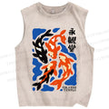 Unisex Koi Fish Japanese Printed Washed Tank Top