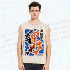 Unisex Koi Fish Japanese Printed Washed Tank Top