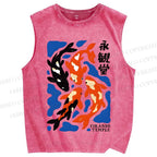 Unisex Koi Fish Japanese Printed Washed Tank Top