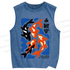 Unisex Koi Fish Japanese Printed Washed Tank Top