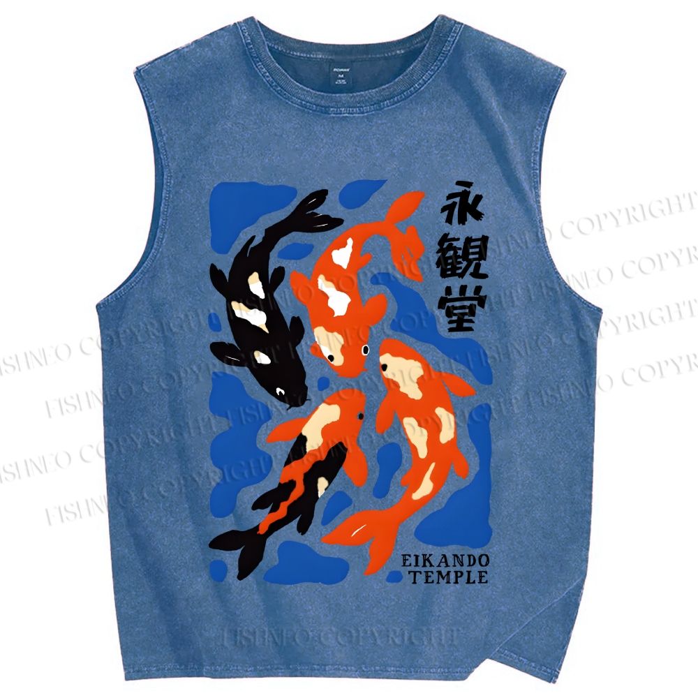 Unisex Koi Fish Japanese Printed Washed Tank Top