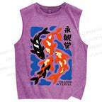 Unisex Koi Fish Japanese Printed Washed Tank Top