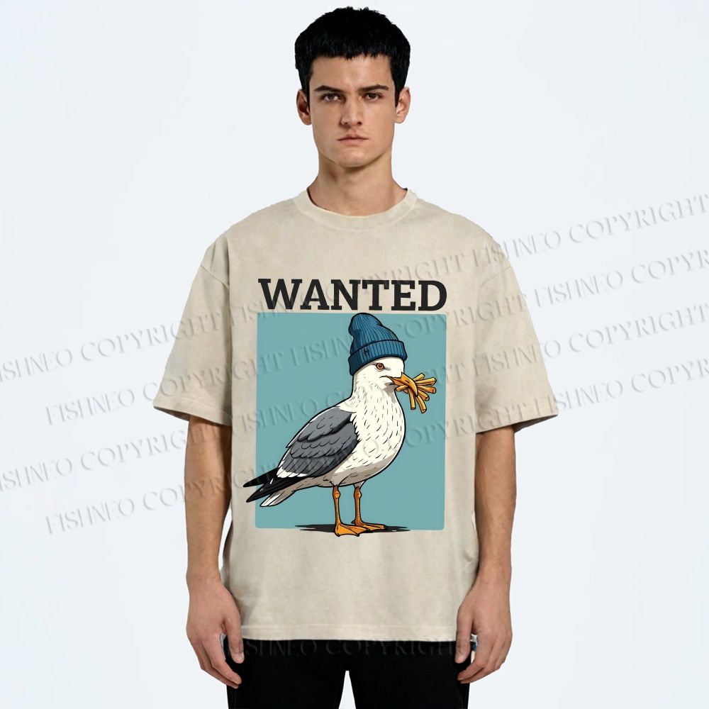 Unisex Wanted Bird Printed Washed Tee