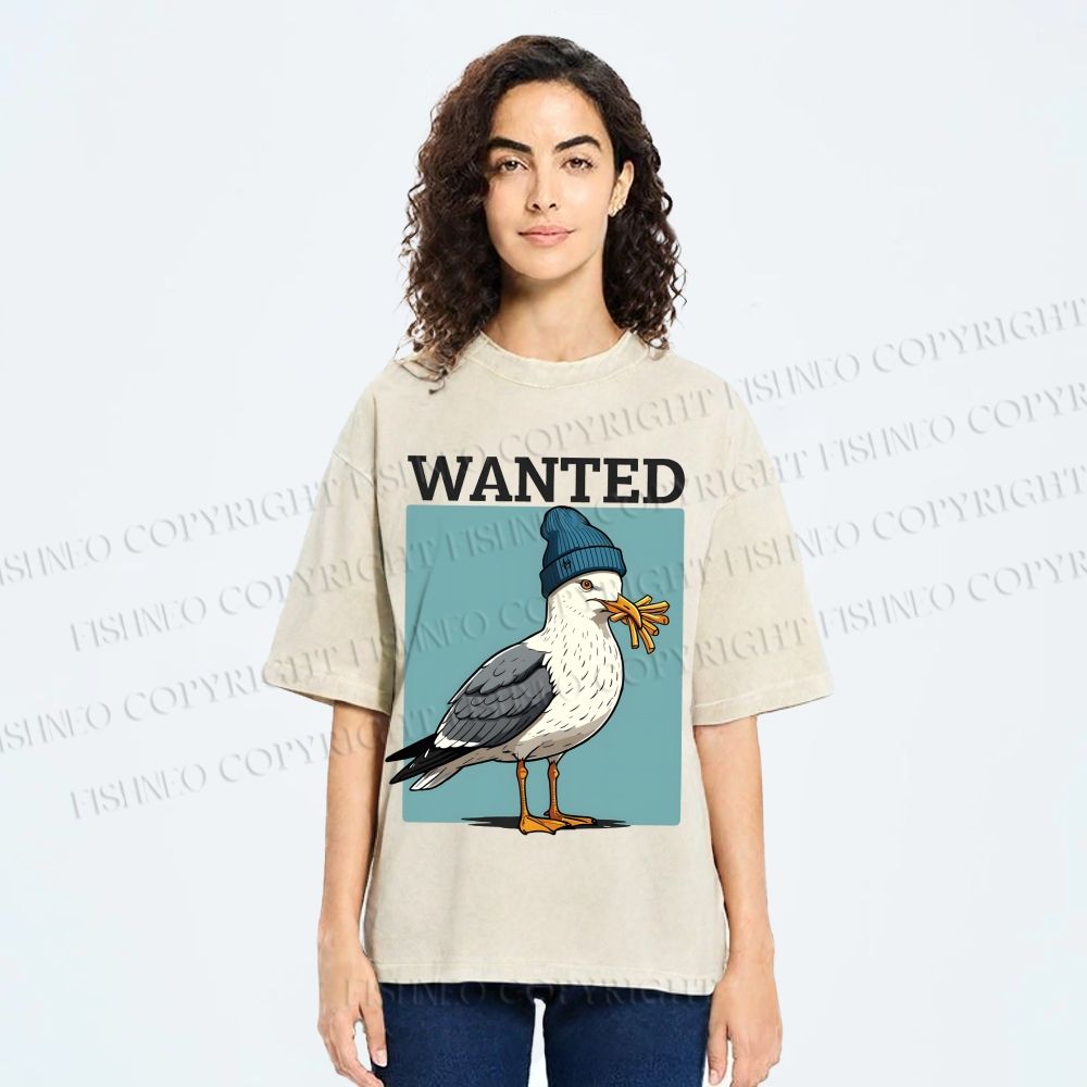 Unisex Wanted Bird Printed Washed Tee