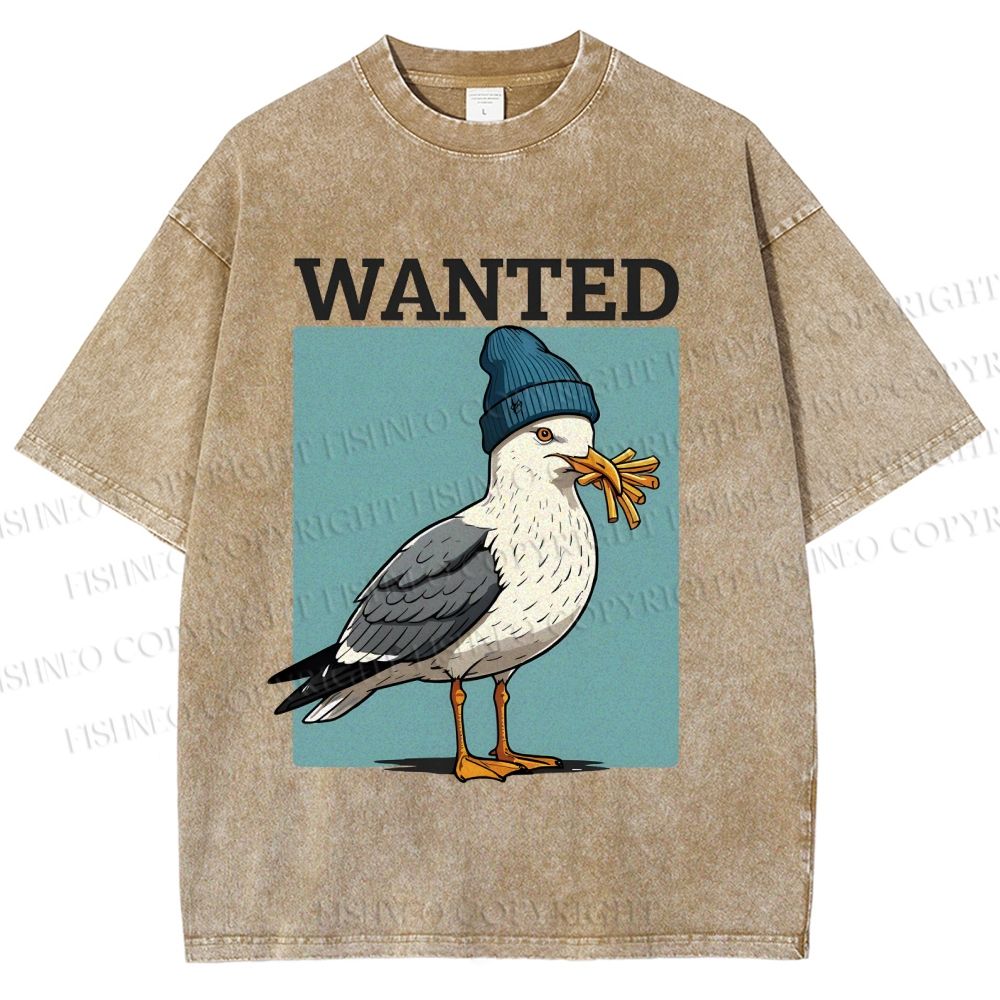 Unisex Wanted Bird Printed Washed Tee