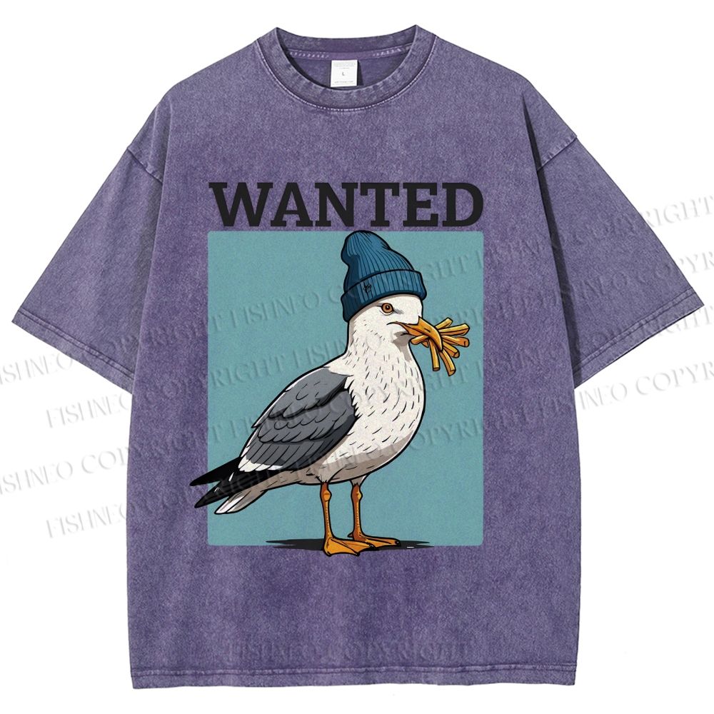 Unisex Wanted Bird Printed Washed Tee