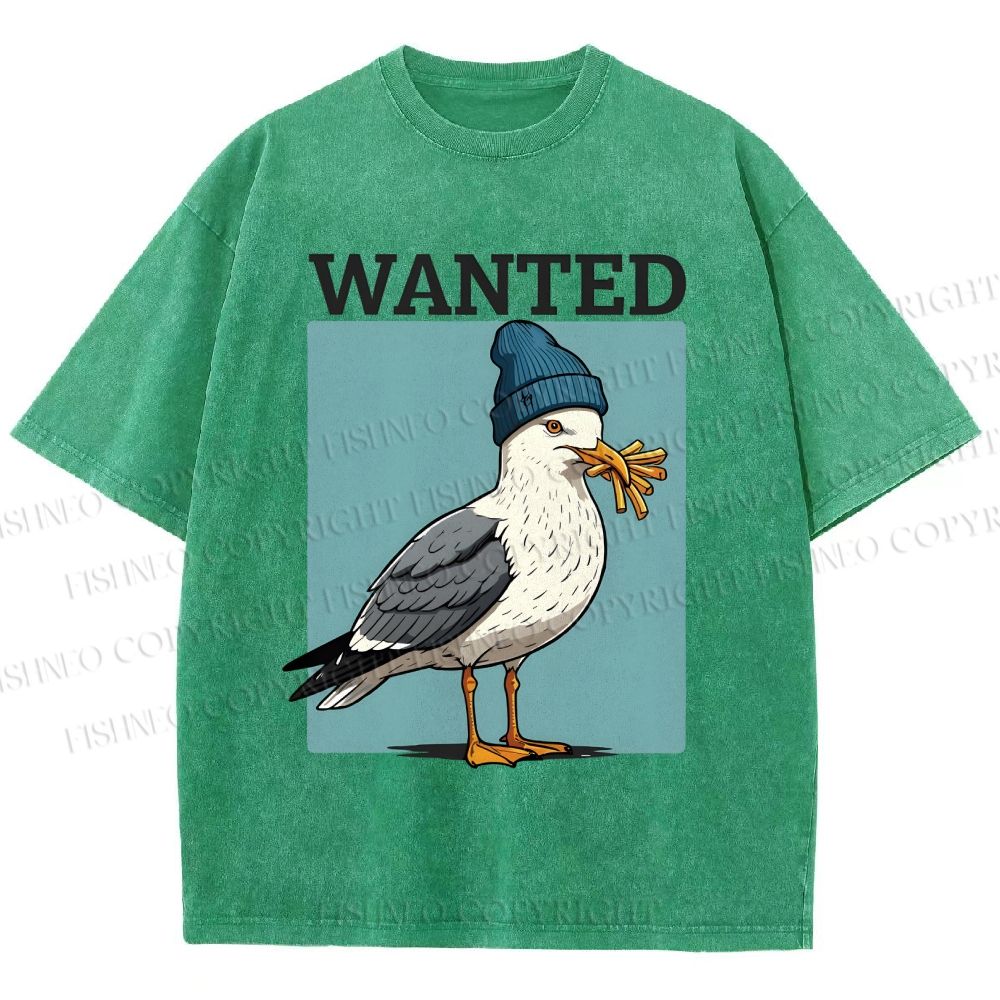 Unisex Wanted Bird Printed Washed Tee