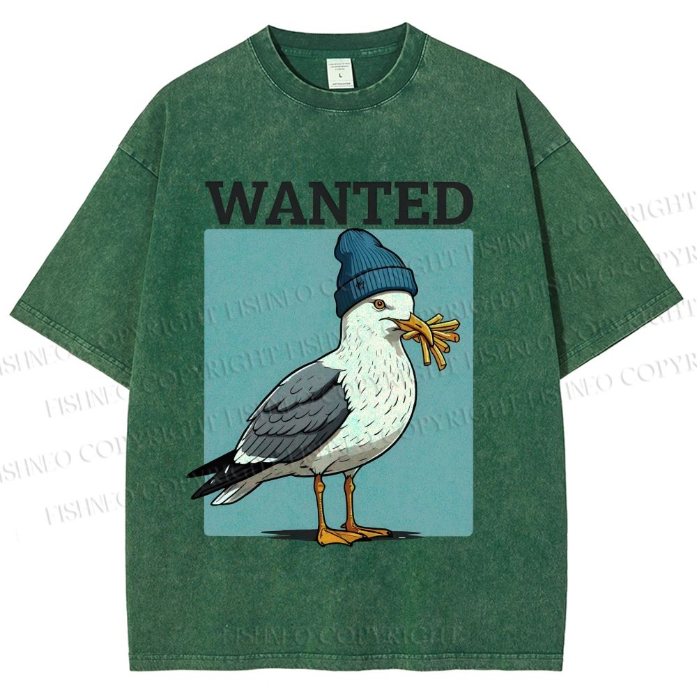Unisex Wanted Bird Printed Washed Tee