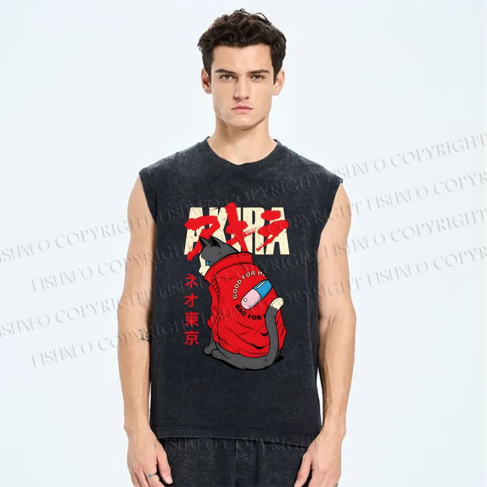 Unisex Akira Printed Washed Tank Top