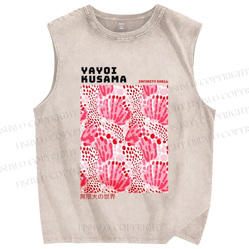 Unisex Yayoi Kusama Abstract Flower Printed Washed Tank Top