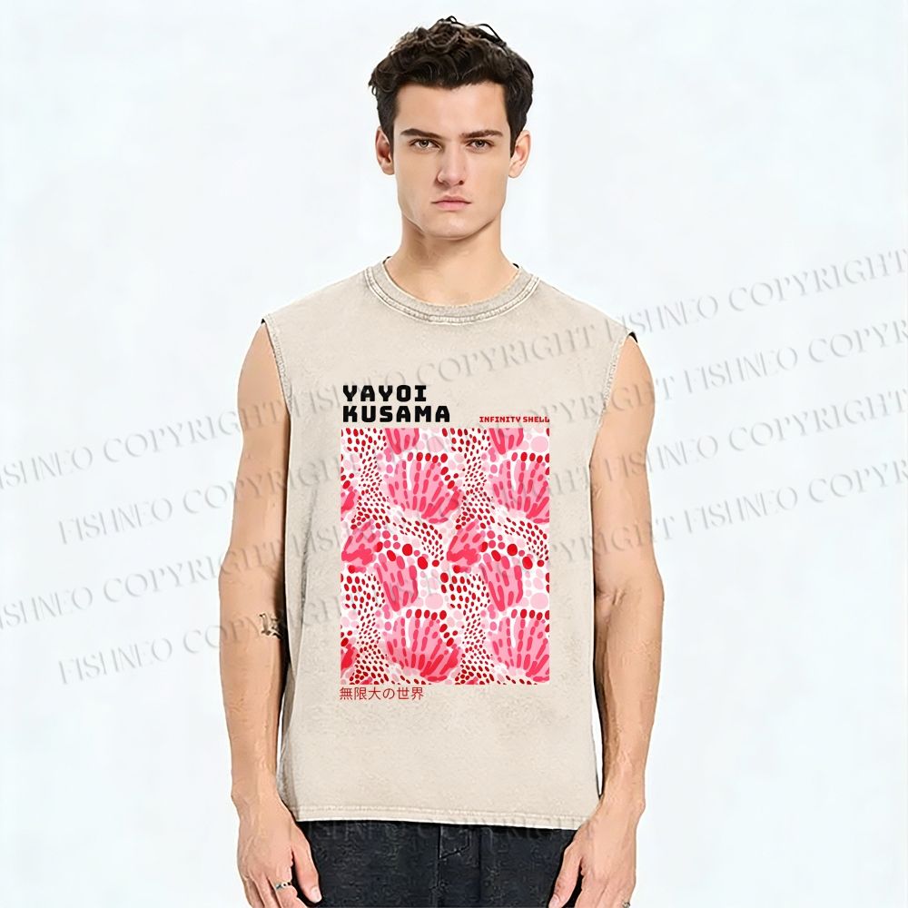 Unisex Yayoi Kusama Abstract Flower Printed Washed Tank Top