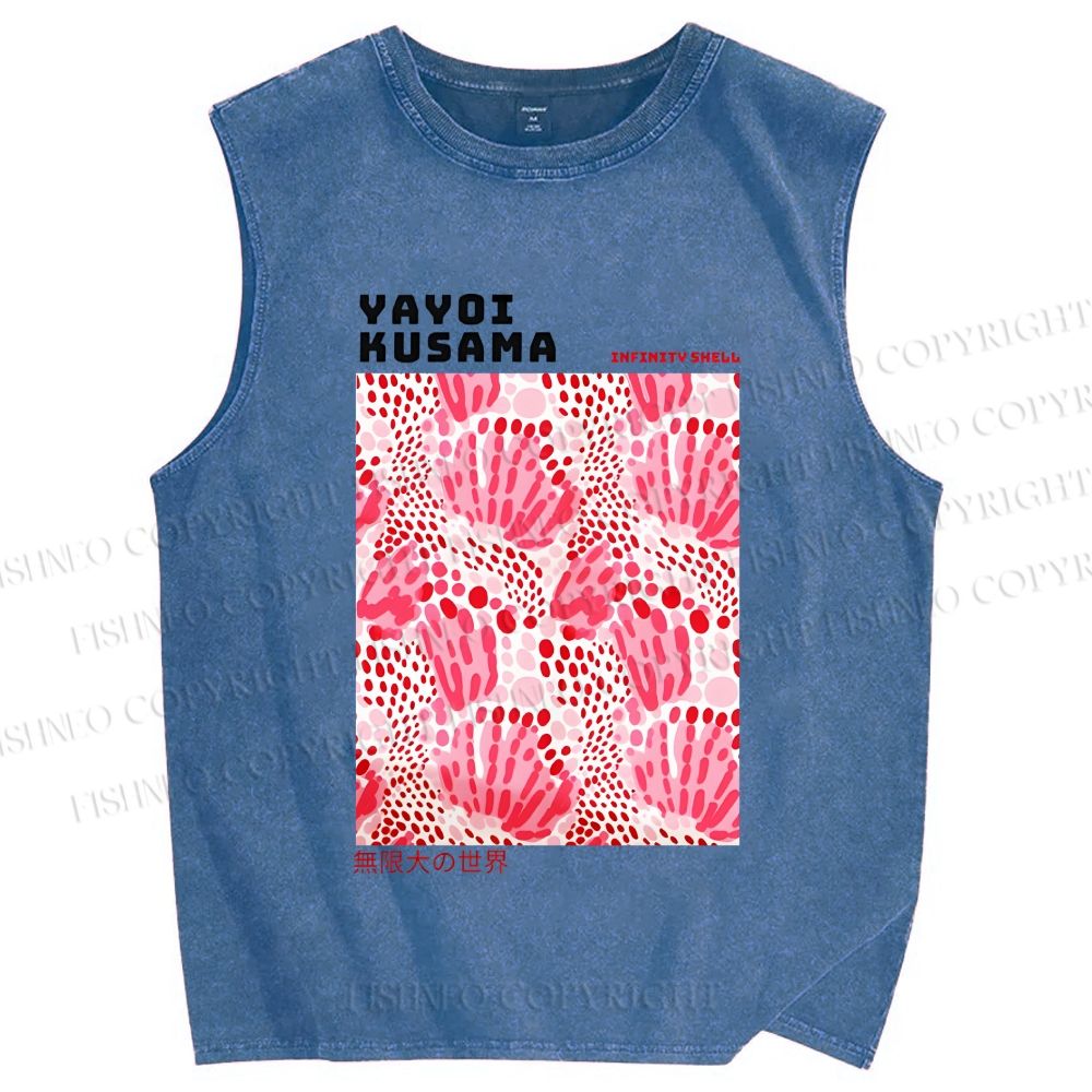 Unisex Yayoi Kusama Abstract Flower Printed Washed Tank Top