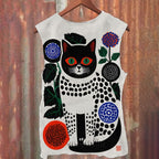 Unisex Casual Vintage Polka Dot Cat Printed Tank Top