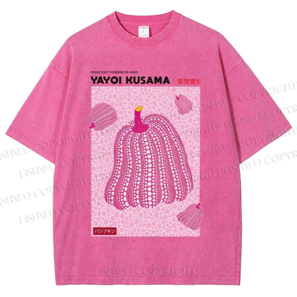 Unisex Yayoi Kusama Pink Pumpkin Printed Washed Tee