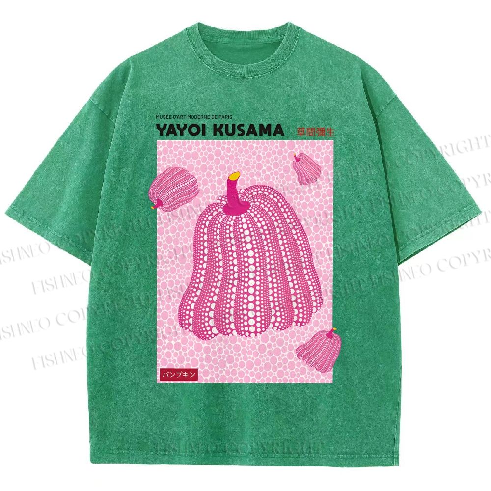 Unisex Yayoi Kusama Pink Pumpkin Printed Washed Tee