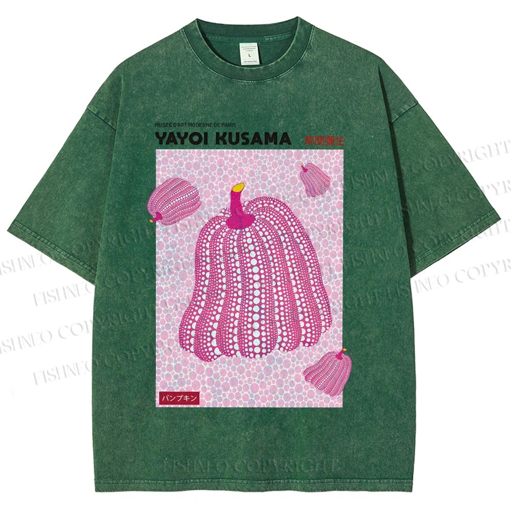 Unisex Yayoi Kusama Pink Pumpkin Printed Washed Tee