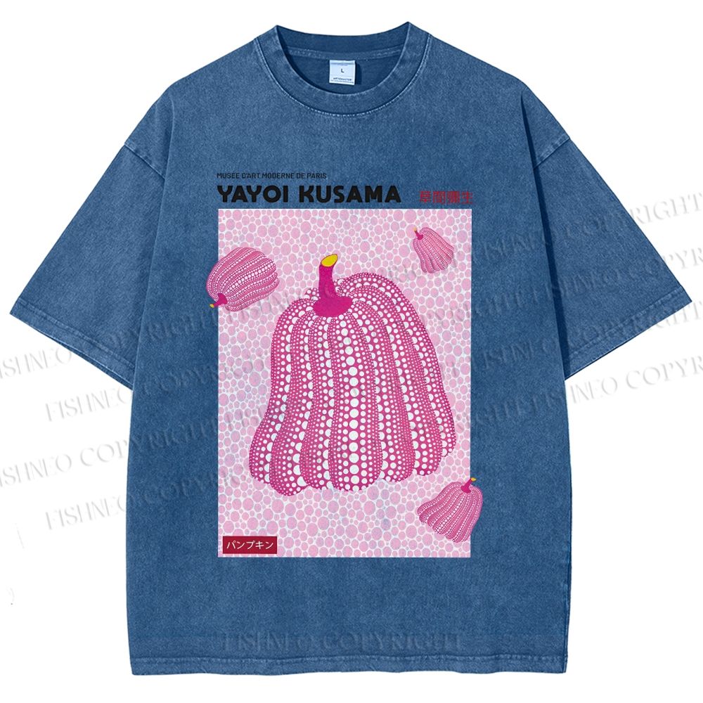 Unisex Yayoi Kusama Pink Pumpkin Printed Washed Tee