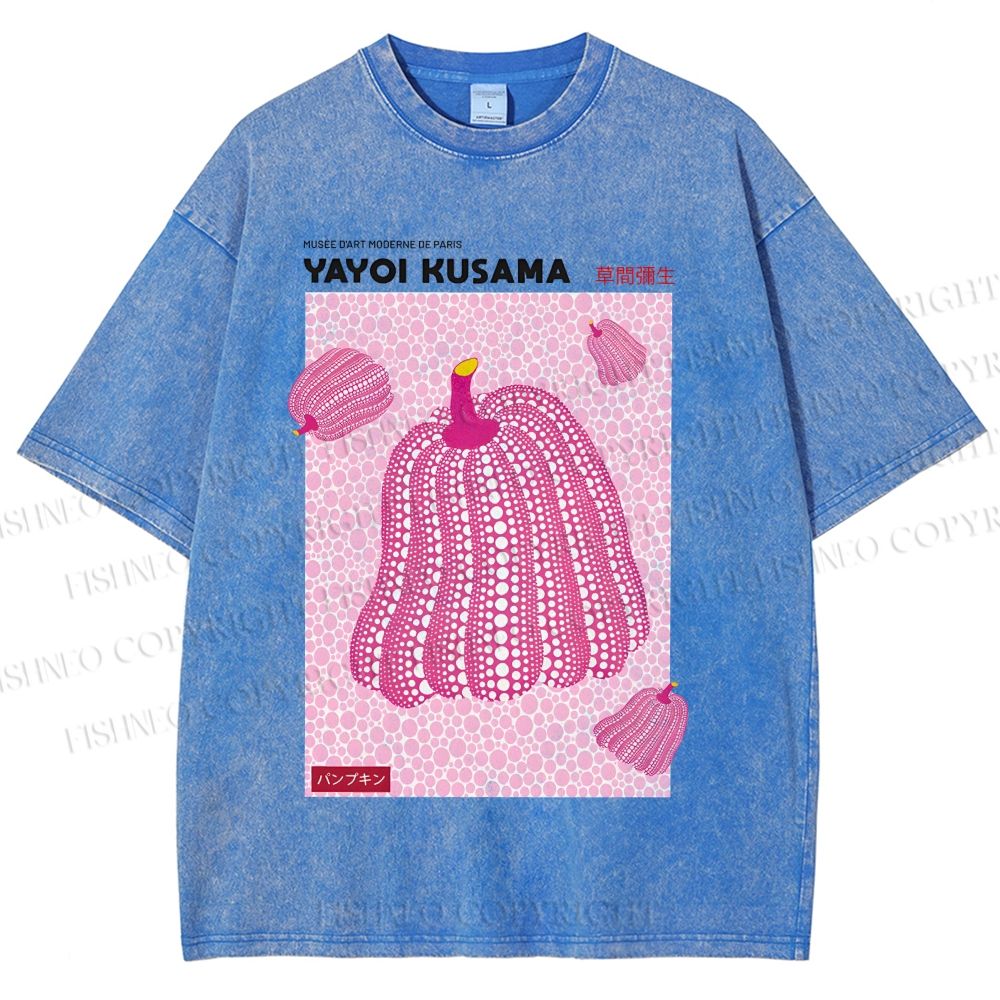Unisex Yayoi Kusama Pink Pumpkin Printed Washed Tee