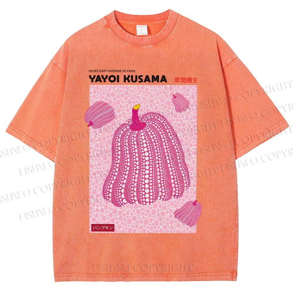 Unisex Yayoi Kusama Pink Pumpkin Printed Washed Tee