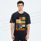 Unisex Bauhaus Geometric Color Blocks Printed Washed Tee