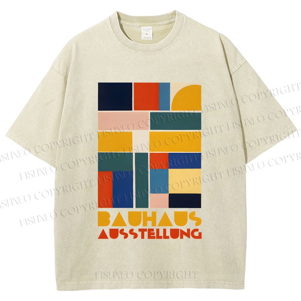 Unisex Bauhaus Geometric Color Blocks Printed Washed Tee