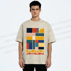 Unisex Bauhaus Geometric Color Blocks Printed Washed Tee