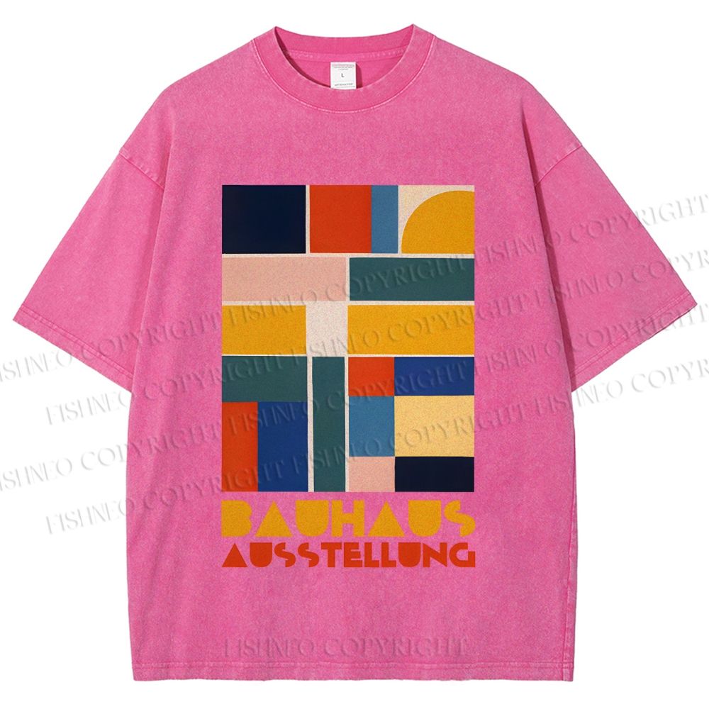 Unisex Bauhaus Geometric Color Blocks Printed Washed Tee