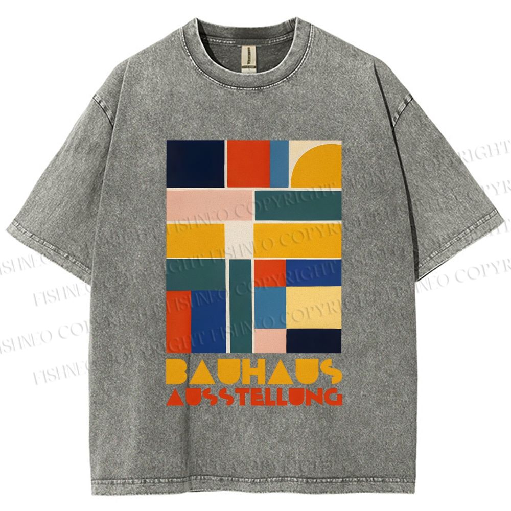 Unisex Bauhaus Geometric Color Blocks Printed Washed Tee