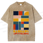 Unisex Bauhaus Geometric Color Blocks Printed Washed Tee