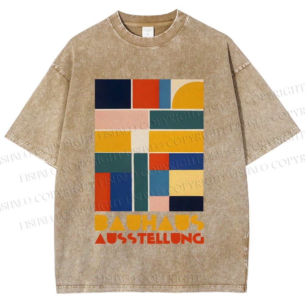 Unisex Bauhaus Geometric Color Blocks Printed Washed Tee