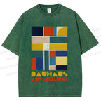 Unisex Bauhaus Geometric Color Blocks Printed Washed Tee