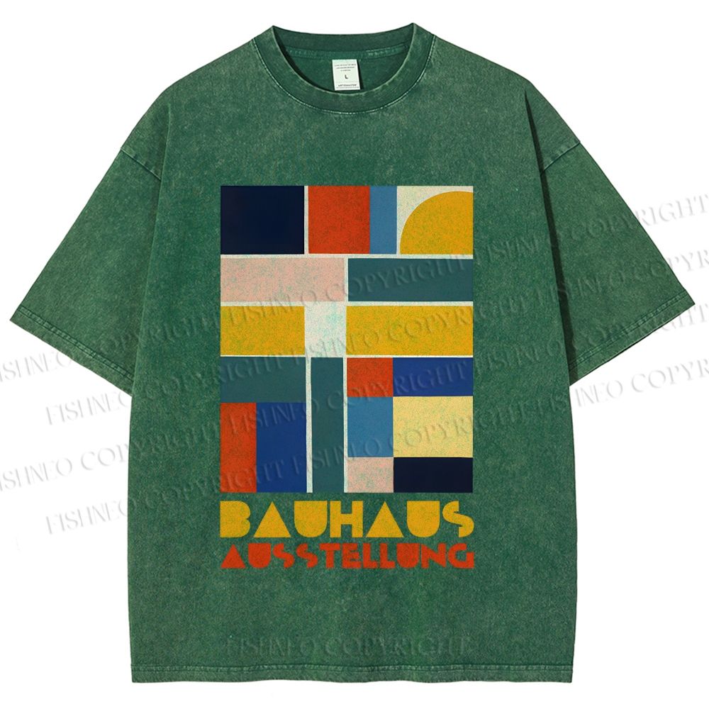 Unisex Bauhaus Geometric Color Blocks Printed Washed Tee