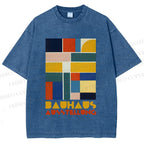 Unisex Bauhaus Geometric Color Blocks Printed Washed Tee