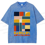 Unisex Bauhaus Geometric Color Blocks Printed Washed Tee
